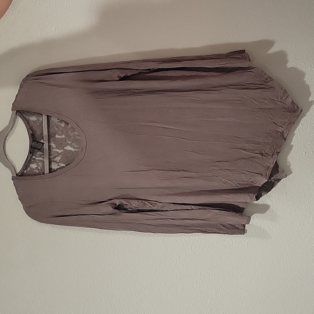 Long sleeve gray shirt with lace detail in the back.